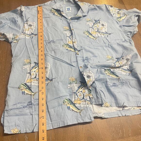 Hook & Tackle Shirt Men Extra Large Fish Swordfish Blue Rayon Blend Button Up - Picture 10 of 11